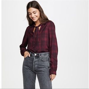 Paige Taryn Tie-Neck Plaid Button Down Shirt